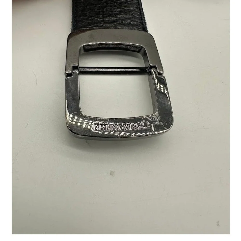 Bruno Magli Men Black Pebbled Leather Belt Made in Italy Size 32 Gunmetal Buckle